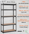 5 Tier Adjustable Storage Shelves Heavy Duty Garage Rack, 2000 Lbs Total Capacity, 30x12x60 Inch Steel Shelving Unit For Tools, Parts, And Gear, Durable Industrial Grade Boss Level Organization.