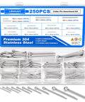 250 Piece Cotter Pin Assortment Kit 12 Sizes 304 Stainless Steel Hardware Pins For Trailer Truck Tractor Automotive Hitch And Locking Systems Ready To Roll Heavy Duty Corrosion Resistant Rust Proof Smooth Burr Free Finish in a labeled case