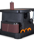 Powerful Heavy Duty Oscillating Belt And Spindle Sander with Four By Twenty Four Inch Belt, front view showing sanding drum.
