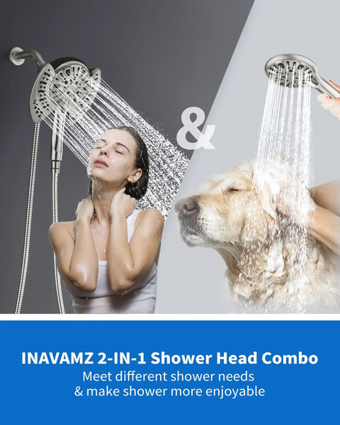 No Fuss Dual Purpose Rainfall Shower Head And Handheld Combo Providing Hella Crisp Water Flow Durable Nickel Finish Nine Custom Spray Modes Flexible Premium Stainless Steel Hose Quick Easy Setup For Any Modern Bathroom Space