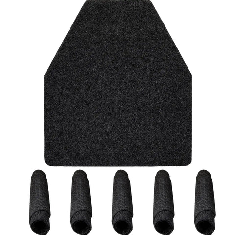 10 Pack Urinal Mats For Men Non Slip Urinal Floor Mats For Commercial Restrooms Highly Absorbent Durable With Waterproof TPR Backing Keeps Urinal Floors Dry And Slip Free Black showing one mat and five rolled mats.