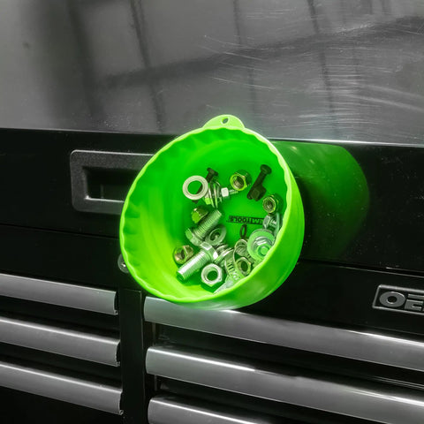 Six Inch Magnetic Nut Cup Bowl Holds Nuts, Bolts And Small Parts On Any Ferrous Metal Surface, Green Coated Magnet Secures