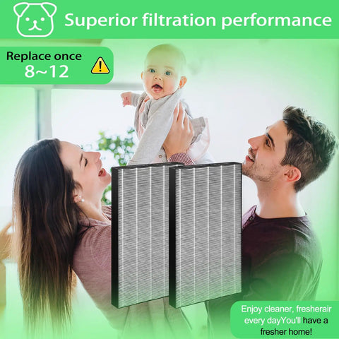 2 Pack KC850U Replacement Filters For Sharp Air Purifier FZC100HFU Style in front of a family enjoying fresh air indoors