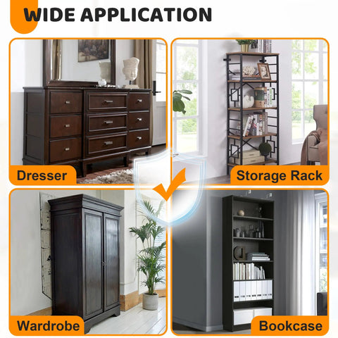 Image showing furniture types where 6 Pack Furniture Wall Anchors For Baby Proofing Keep Heavy Furniture Secure To Wall Up To 400 Pounds No Tip Overs Earthquake Straps For Child Safety White can be used: dresser, storage rack, wardrobe, and bookcase.