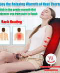 Woman using portable back massager with heat and vibration for deep tissue pain relief in shoulders, back, lower back, and thighs