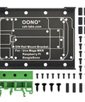 Rugged Beefed Up DIN Rail Mount Bracket For Raspberry Pi And Arduino BeagleBone Black Industrial Rail Adapter Compatible With Pi 1 A Plus 1 B Plus 2 B 3 B Plus 4 B Pi Zero Pi Zero W Pi 5 Arduino Uno Mega Mkr, black aluminum bracket with green rail clip and screws