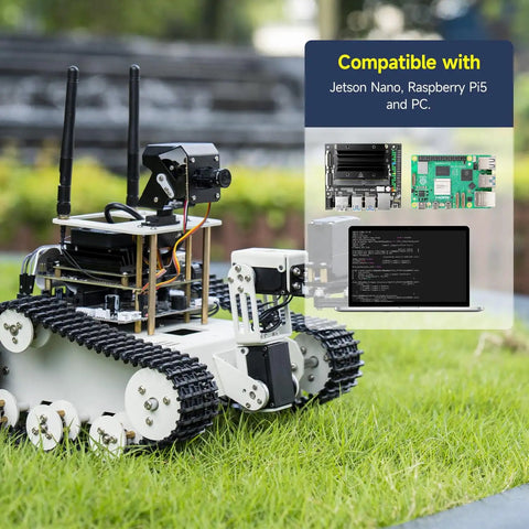 Tank Chassis Robot Kit With Dope AI Camera For Jetson Nano ROS Starter Pack DIY Programmable Project For Vision Recognition And Tracking OpenCV MediaPipe Python And C Plus Plus Coding Transbot SE Edition