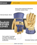 Men's White Mule Heavy Duty Cowhide Leather Palm Work Gloves X Large For Tough Jobs, Abrasion And Puncture Resistant, Snug Elastic Fit
