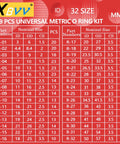 XBVV 419-piece universal metric O-ring kit, 32 sizes, Buna-N rubber, red box with XBVV logo