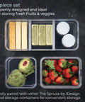 Three Piece Refrigerator Organizer Set With Lids For Fresh Produce And Storage, Clear And Gray Bins To Keep Your Fridge Neat