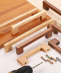 4 Inch Hole Center Square Wood Drawer Pulls Set Of 2 With Screws Ash Wood Cabinet Handles for kitchen dresser, solid ash wood on wooden surfaces.