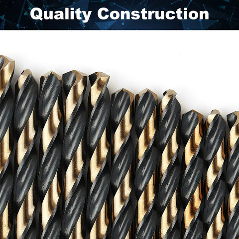 Heavy Duty 60 Piece Drill Bit Set HSS M2 Steel Black And Gold Coating 1 To 60 Size Range 135 Degree Split Point For Metal Plastic Wood With Durable Index Case
