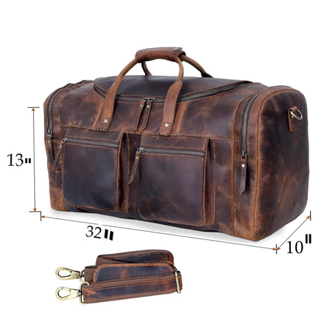 32 Inch Vintage Duffel Bag With Old School Look And Modern Touch Handmade Full Grain Buffalo Leather Carry On Fits Under Seat