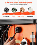 Operating speed control of Heavy Duty 12 Inch Benchtop Drill Press With 1 HP Motor, 6.2 Amp, Variable Speed From 530 To 3140 RPM
