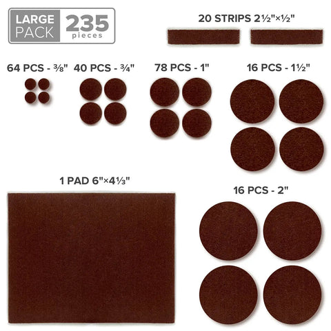 Premium Felt Furniture Pads And Durable Wood Floor Protectors Built To Keep Your Hardwood And Laminate Surfaces Lookin Sharp, assorted pack of 235 pieces.