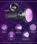 UV Black Light Flashlight 395nm With 100 LEDs 18W Portable UV Inspection Tool with on/off button and features list