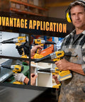Brushless Cordless Rivet Gun Compatible With Dewalt 20V Max Battery Tool Only displayed in various applications for metalwork.