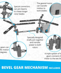 Inventor STEM Toys Motorized Double Blade Helicopter Building Kit showing gear and rotor assembly details