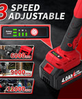 Cordless Beast Four And A Half Inch Angle Grinder With Brushless Motor, 12000 RPM, 2x 4.0Ah Batteries, 3-Speed Settings display