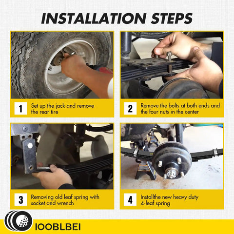 Installation steps for Heavy Duty Rear Four Leaf Spring Kit For Ezgo Txt Medalist Golf Cart with bushings and u-bolts.