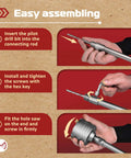 MonoPro 17PCS concrete hole saw kit assembly infographic showing drill bit, hex key, and hole saw on a rod.