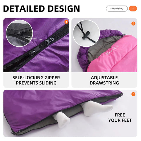 Lightweight Sleeping Bag For Kids And Adults, Ideal For Backpacking And Scouts, Compact Yet Roomy 33 By 86.6 Inches with zipper detail