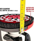 Pro Grade All In One Dust Shroud And Diamond Grinding Cup Wheel Kit for 4.5 to 7 Inch grinders, showing brush and wheel depth.