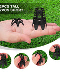 Hand holding 24 Pack Golf Simulator Tees For Indoor And Outdoor Practice Tall And Short Plastic Tees on grass background