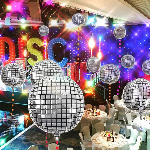 Metallic Silver Disco Balloons In Mixed Sizes 32-Inch, 22-Inch, And 10-Inch - 20 Count 4D Mylar Balloons For 70s 80s Disco Theme Parties