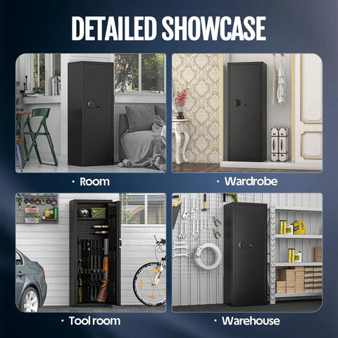 Beefy Biometric Gun Safe for 12 Rifles and 4 Pistols With Digital Keypad Large Fingerprint Safe in home settings showcase