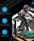 BMX cyclist jumping with 70mm BMX Brake Pads Matte Black With Pad Printing Dual Compound Rubber Pivoting Posts For Easy Toe In Adjustments
