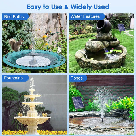 Solar Fountain Pump for Bird Bath and Pond, 6.5W Solar Water Pump With Dry Run Protection installed in bird bath, fountain, and pond