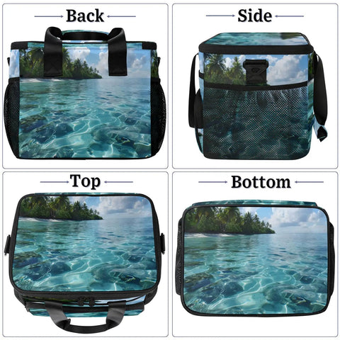 Picnic Backpack Cooler With Built In Lunch Box Insulated For Women And Men, beach design, 12x8.7x10 inch, multi-angle view