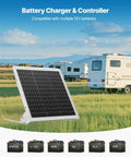 20W 12V Solar Battery Trickle Charger Maintainer With Built In MPPT Controller Mono Solar Panel in field with RVs