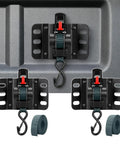 Tough Auto Retractable Ratchet Cargo Straps For Ford F150 Truck Bed Haulin Setup Boss Tie Downs visible with hooks and straps.