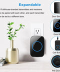 Expandable Waterproof Wireless Doorbell Kit With Front And Rear Door Distinction and components displayed on a white background
