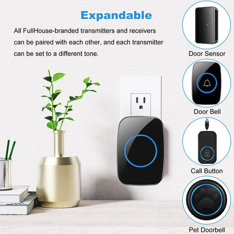 Wireless Door Chime Kit With Sensor Plug In Receiver Easy No Wiring Setup No Fuss Long Range Door Alarm System Up To 1000 Feet Instant Door Open Alerts For Home Office Or Apartment. plug-in receiver on wall outlet