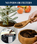 True Brew Drip Coffee Maker With Built In Grinder And Single Serve Function Brew 8 Oz To 24 Oz Hot Or Iced Coffee Stainless Steel CAM51025MB shown with coffee grounds and plant