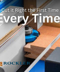 Coping Sled For Router Table With Round Handles For A Solid Grip And Smooth Operation, shown cutting wood at an angle.