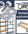 Easy Peasy M5 Steel Hardware Bundle With 25 Ten Millimeter Hex Bolts 50 Wide Washers And 25 Secure Nuts Made For Hassle Free Builds And Solid Weekend Workshop Projects including bolts, washers, nuts and shelving