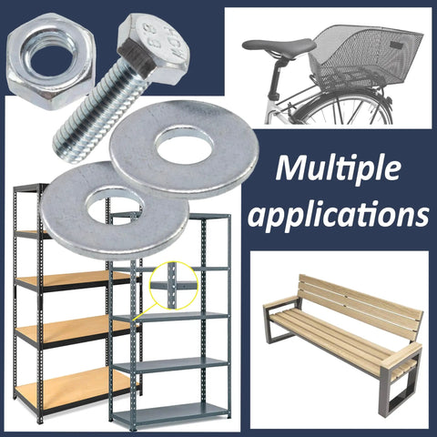 Easy Peasy M5 Steel Hardware Bundle With 25 Ten Millimeter Hex Bolts 50 Wide Washers And 25 Secure Nuts Made For Hassle Free Builds And Solid Weekend Workshop Projects including bolts, washers, nuts and shelving