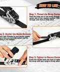 Black Ratchet Tie Down Straps Heavy Duty Towing Gear Lock Your Cargo Tight No Slip Grip For Pickup Trucks And Trailers One Inch By Fifteen Foot 1800 Lbs Breaking Strength 8 Pack how to use steps for securing cargo with ratchet strap.