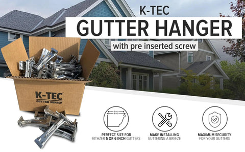 Gutter Hangers 5 Inch With PreInserted Rust Resistant Screw Heavy Duty Rain Gutter Brackets Fastener Clip For 5 Inch K Style Aluminum Gutters Easily Fix Sagging Gutters Ten Pack displayed in a box