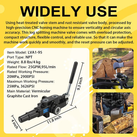 Heavy Duty Dual Joystick Hydraulic Directional Control Valve For Log Splitters And Small Tractors, showing dimensions