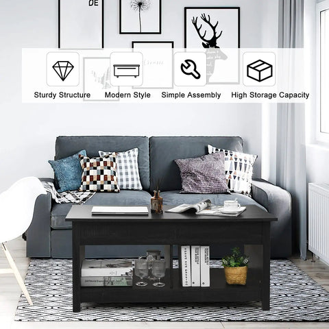 Smooth Ride Lift Top Coffee Table With Secret Stash Black Wood Tea Table For Couch Life Or Home Office Zero Drama Spring Adjustment Lowkey Cool Lounge Setup