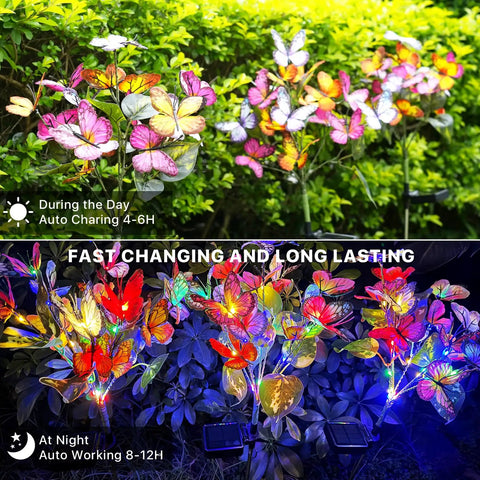 Solar Garden Lights Outdoor 2 Pack With 34 Butterflies And 44 LED Fairy Lights Waterproof Garden Decor for Yard Patio Lawn