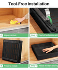 Installation steps for Heavy Duty Slide Out Cabinet Organizer Full Extension Roll Out Shelf With Super Smooth Glide And No Fuss Nano Tape Under Sink Pantry Storage For Kitchen And Bathroom Black.