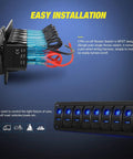 8 Gang LED Backlit Rocker Switch Panel Kit With Overload Protection Pre Wired For Car RV Boat Marine Bus Blue Light