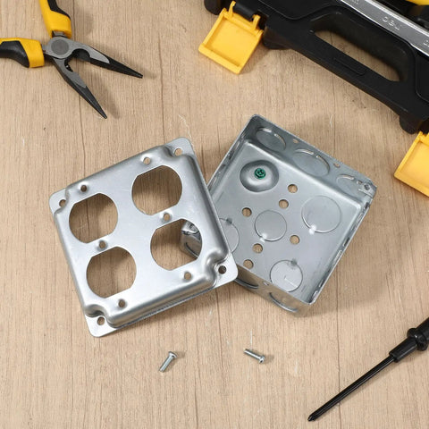 8 Pack 4x4 Inch Electrical Junction Boxes With Covers, Heavy Duty Galvanized Steel Square Outlet Boxes, And Double Duplex Receptacle Plates