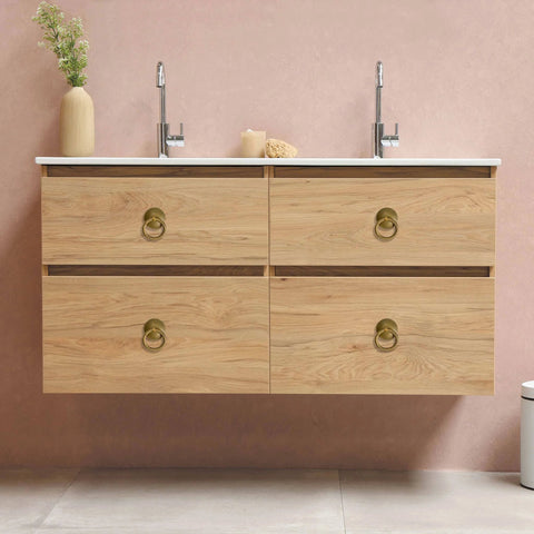 Bathroom cabinet with Solid Brass Ring Pulls Set Of 2 for drawers and cabinets, 2.4 inch overall with ring pull 1.7 inch wide.
